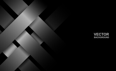Abstract. Silver steel overlap layer on black background ,light and shadow. modern futuristic background. Vector.