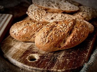 Traditional bread from a Polish bakery -  multigrain rolls 