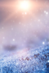 Obraz premium Empty snowy scene. Abstract winter background. Frost, snowflakes. Sunlight in the winter.