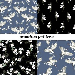 Set of seamless patterns with Japanese origami cranes for Your design