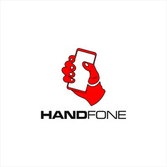 Hand holding phone logo , vector and stock image