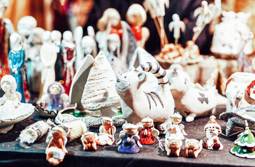 Little ceramic souvenirs at Christmas market in Riga