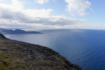 Majestic steep cliff view from the northcape, in northern Norway