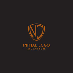 NC Shield Logo Letter Initial Logo Designs Template with Gold and Black Background