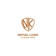 NK Shield Logo Letter Initial Logo Designs Template with Gold and White Background