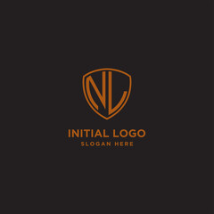 NL Shield Logo Letter Initial Logo Designs Template with Gold and Black Background