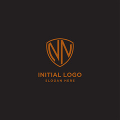NN Shield Logo Letter Initial Logo Designs Template with Gold and Black Background