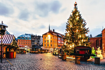 Christmas tree Dome square in evening