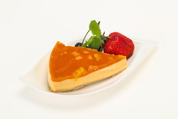 Cheesecake with apricot served strawberry