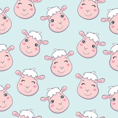 vector seamless pattern with illustration of cute sheep