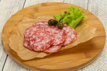 Spanish Salchichon sausage with salad