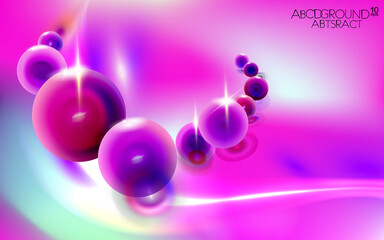 Violet abstract background with spheres. Balls composition plastic bright bubbles. Vector illustration of glossy rounded objects, modern trendy banner.