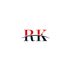 Initial letter RK, overlapping movement swoosh horizon logo company design inspiration in blue and grey color vector