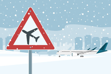 Airport during a snowfall. Vector illustration