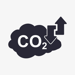 CO2 Icon. Cloud Carbon Dioxide Emissions Arrows Up Down Illustration. Pollution of air and the environment.