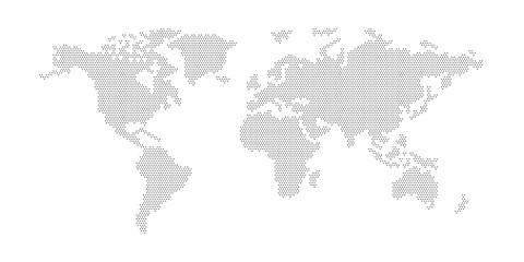 Fototapeta na wymiar flat pixel dots world map with Atlantic Ocean in the design of points dots of hexagons. Planet Earth background Dotted banner. All the continents of the world in one picture of hexagons pixel Dotted.