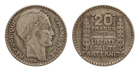 France 20 francs 1933 silver coin