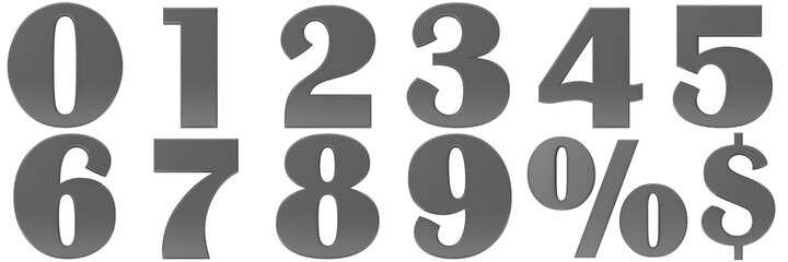 percent sign percentage symbol dollar sign 3d numbers gray black 0 1 2 3 4 5 6 7 8 9 sale or finance construction kit set