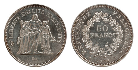 France 50 francs 1978 silver coin