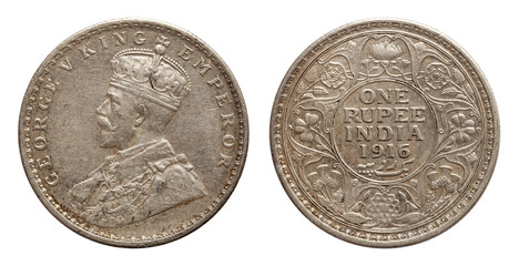India 1 rupee 1916 silver coin