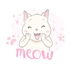 Obraz na płótnie Canvas Cute cat vector design.Children illustration for School books and more.Meow slogan. Animal print.
