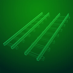 Straight rails. Railway wireframe low poly mesh vector illustration