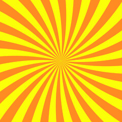 Sun rays background. Yellow orange radiate sun beam, burst effect. Sunbeam light flash boom. Template poster sale. Sunlight star, sunrise burst. Solar radiance glare, retro design. Vector illustration