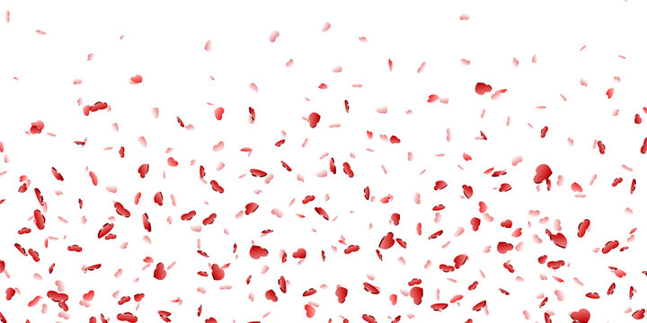 Heart falling confetti isolated white background. Red fall hearts. Valentine day decoration. Love element design, hearts-shape confetti invitation wedding card, romantic holiday. Vector illustration