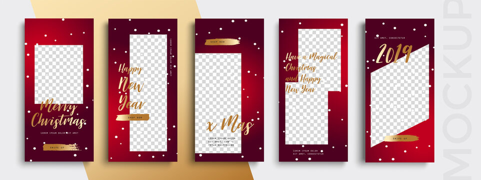Editable Christmas and New Year stories vector template for social media. Instagram
