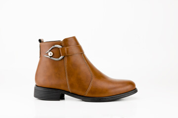 Elegant woman brown leather boots