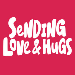 Sending love and hugs. Valentines day Sticker for social media content about love. Vector hand drawn illustration design. 