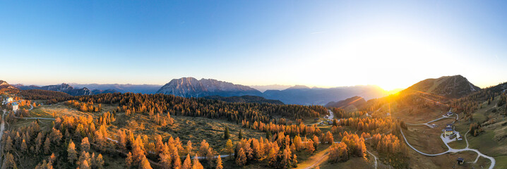 Grimming mountain peak and Tauplitzalm in the Austrian Alps during autumn