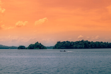  Twilight sky and boat in the river