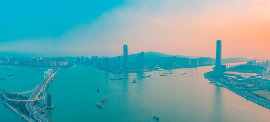 Aerial panoramic views of Zhuhai, China, and The Great Bay Area of Macau