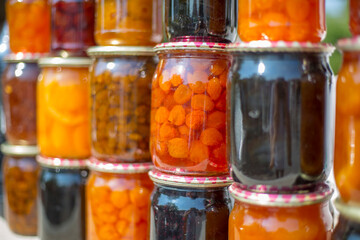 Bottles with homemade jam in Armenia