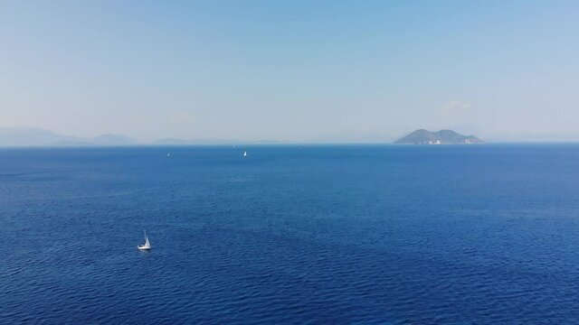 Aerial video of sailing yacht at sea, Ithaka, Greece