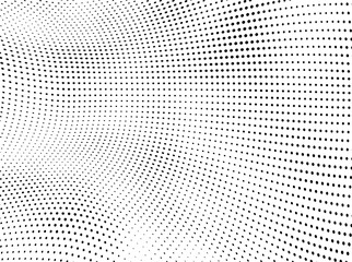 Fototapeta premium Halftone texture is black and white. Background of dots of chaotic waves. Abstract pop art template. Vector pattern for printing on posters, labels, fabric