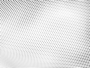 Halftone texture is black and white. Background of dots of chaotic waves. Abstract pop art template. Vector pattern for printing on posters, labels, fabric