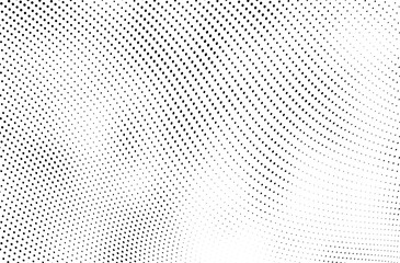 Fototapeta premium Halftone texture is black and white. Background of dots of chaotic waves. Abstract pop art template. Vector pattern for printing on posters, labels, fabric