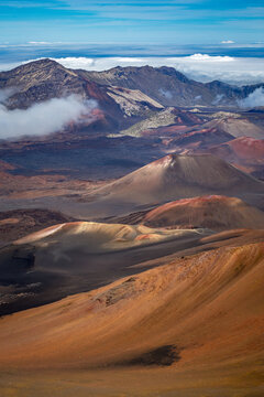 Stunning view into the crater of Haleakala volcano with colorful cinder cones, Maui, Hawaii