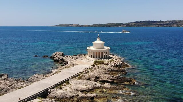 Aerial video of Saint Theodor Lantern, Argostoli, Kefalonia, Greece