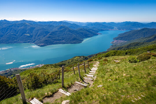 Beautiful view on lake Lago Maggiore and Cannobio from Monte Gridone