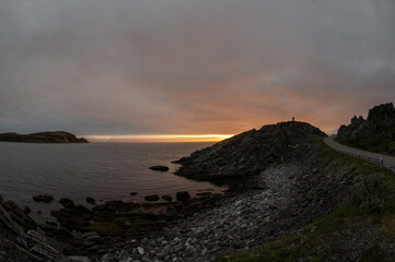 Mountain river and trees landscape natural environment. Hiking in the north Norway of Europe.