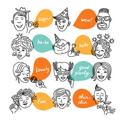 Fototapeta premium People of different nationalities. The people leading the conversation in the bubbles. People have a good talk.