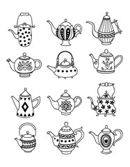 Set of vector kettle. Picture of hand drawn.