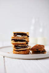 Chocolate cream danish on background. .