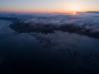 Aerial Cumberland County Yarmouth Maine Cousins Island Sunset over the Bridge