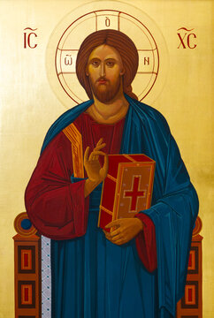 Vranov, Slovakia. 2019/8/22. Icon of the Christ Pantocrator (Christ "Almighty" or "All-powerful" or "Ruler of All" or "Sustainer of the World"). The Greek Catholic church in Lomnica, Vranov.