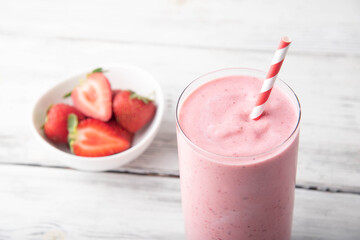 strawberry smoothie on white background