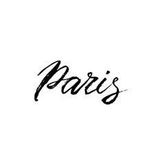 Fototapeta na wymiar Paris city logo text. Trendy lettering typography font. Brush calligraphy design. Print for postcard, sticker, t-shirt, travel website. Vector eps 10.
